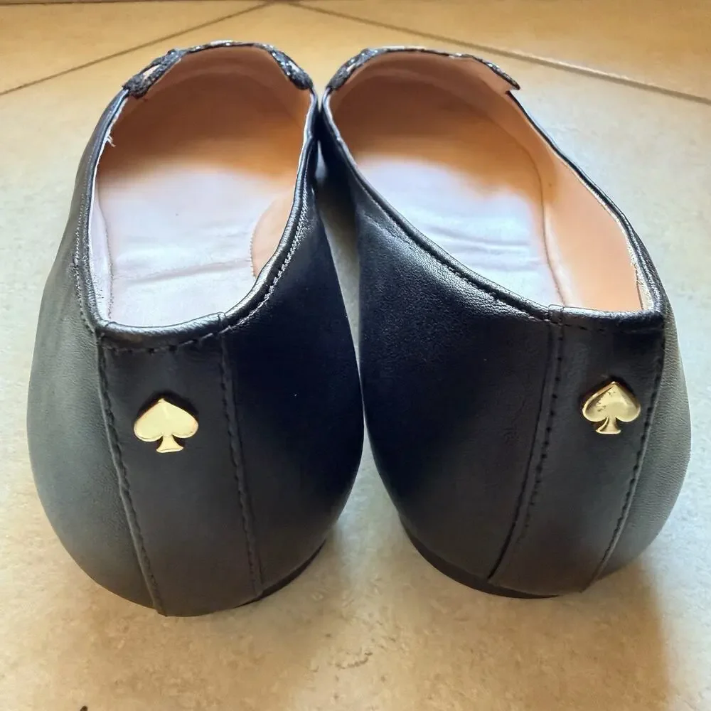 Kate Spade New York Boston Terrier Winthrop Black Leather Flats Womens 8 - Picture 7 of 13